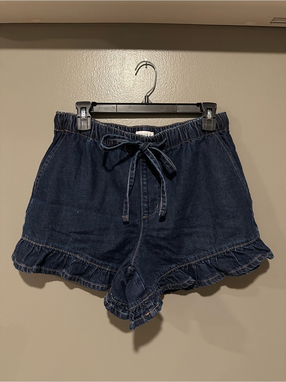 crown & ivy Dark Blue Ruffle Hem Denim Shorts